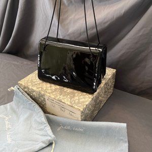 Vintage Judith Lieber Black Patent Leather Purse - Flannel Bag and Box
